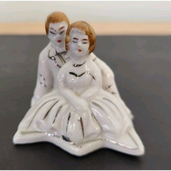 VTG Porcelain Cake Topper Wedding National Supply Co Japan 2 Inch Bride Groom - Picture 1 of 7